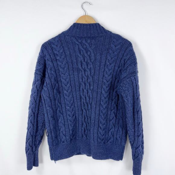 Woolovers Sweater L Blue Chunky Fisherman Cable Heavyweight 100% British Wool - Picture 5 of 12
